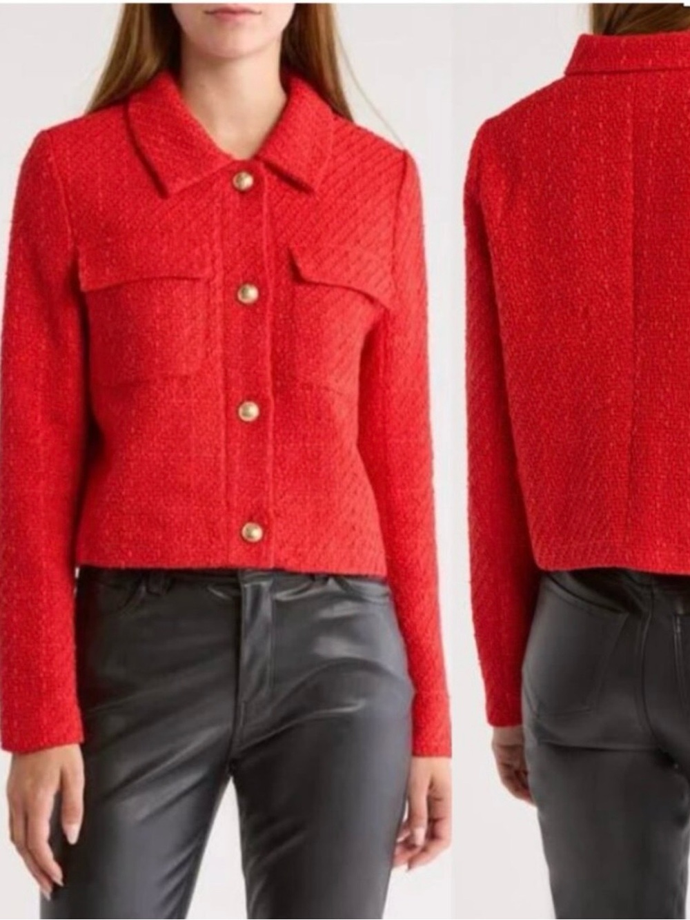 VIGOSS NWTWomen's Red Bouclé Crop Jacket